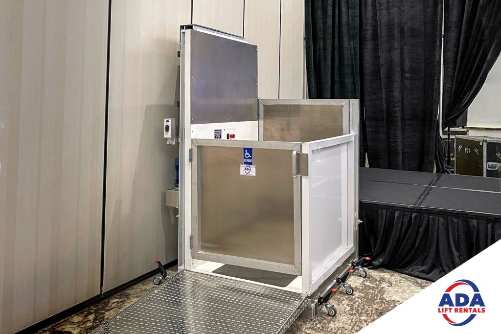ADA Lift Rentals EZ Stage Lift for access to stages and low height platforms.