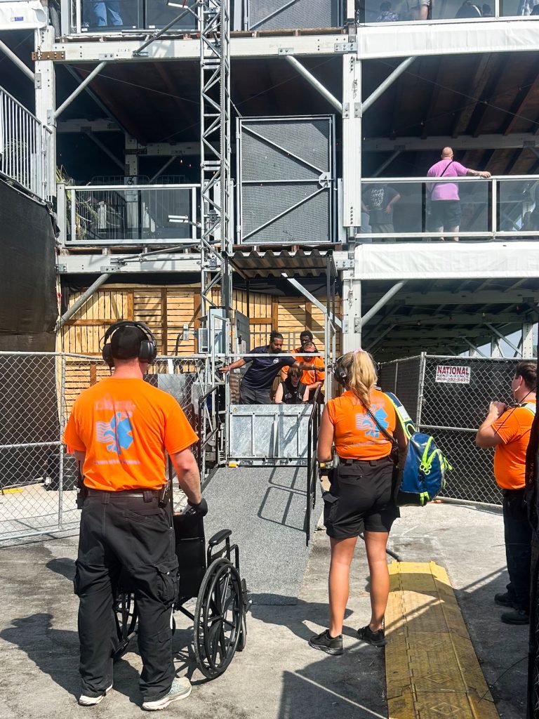EMS services utilizing ADA Lift Rental's transport platform at the Louder Than Life Festival.