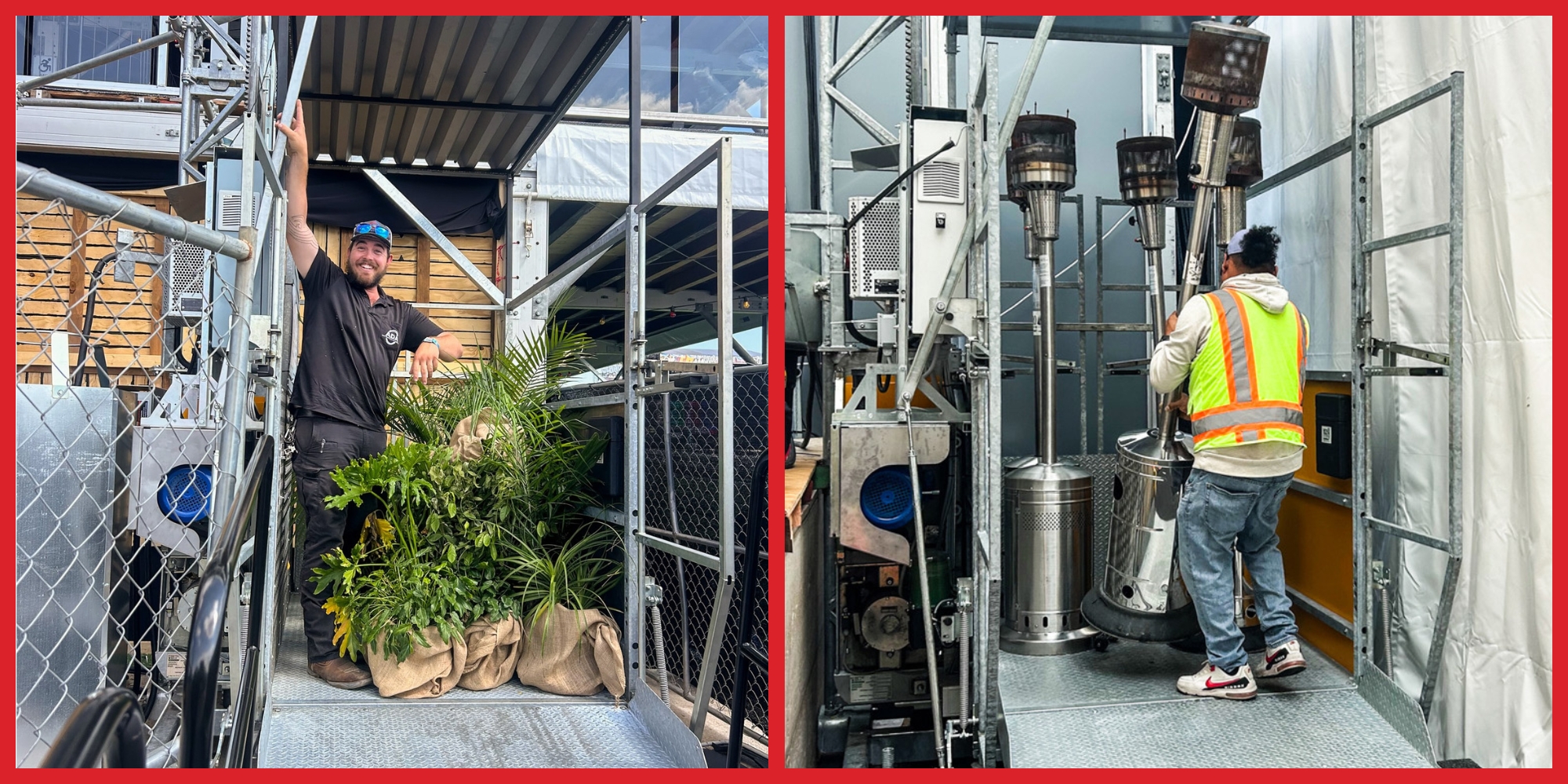 Transport platform lift being used to transport back of house items, like plants and heaters